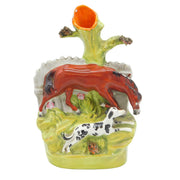Victorian Staffordshire Flat Back Horse & Hound Figure Group Antique c1850