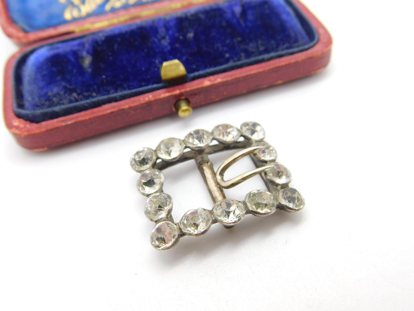 Victorian Sterling Silver & Paste Set Shoe Buckle Antique 1896 Chester