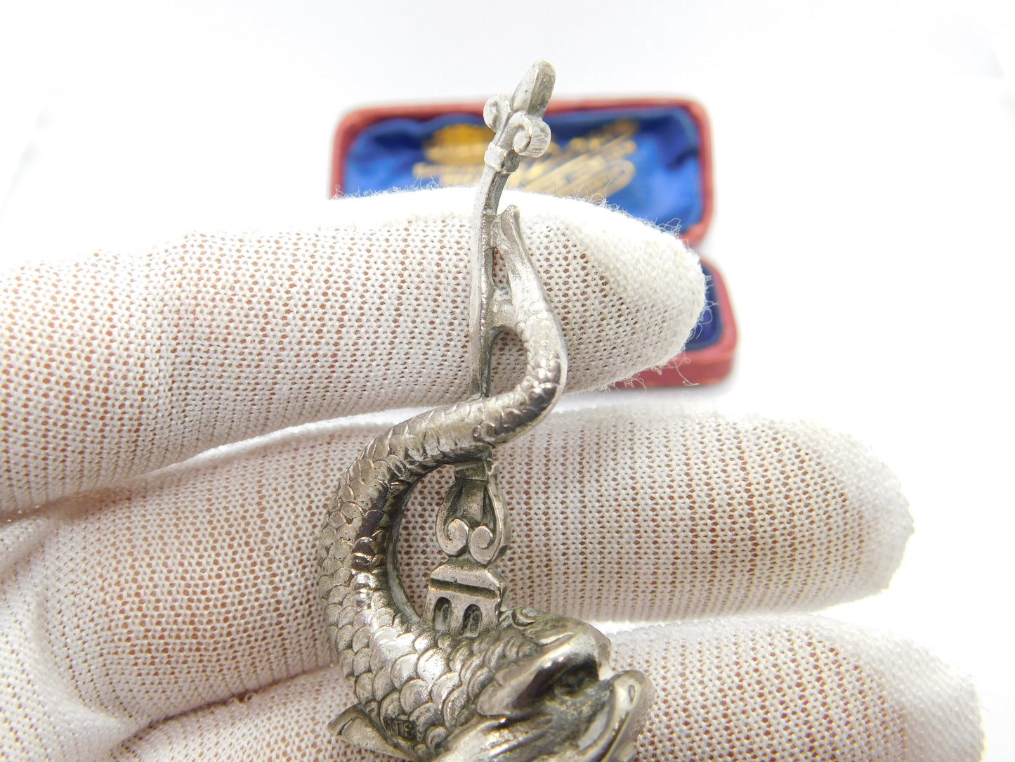 Georgian Irish Sterling Silver Cast Dolphin Form Finial Samuel Neville Dublin