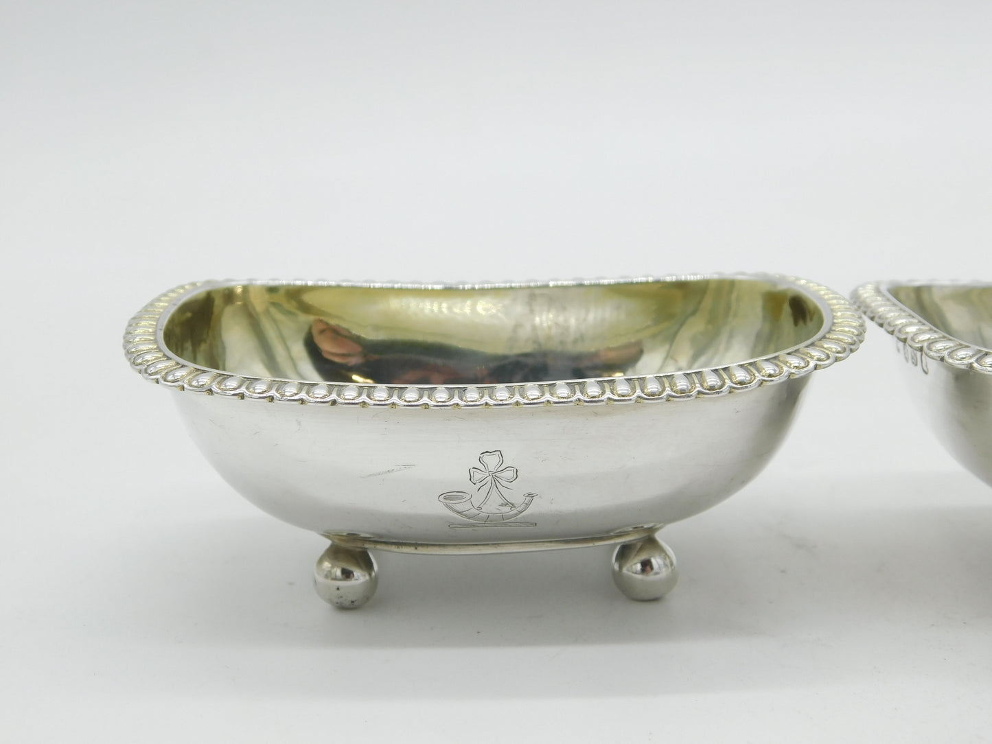 George III Sterling Silver Light Infantry Military Salt Cellars Antique 1808 London