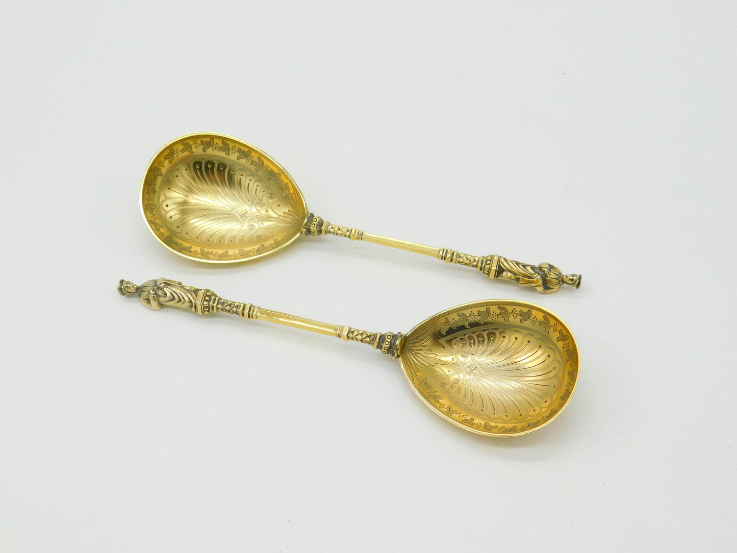 Pair 19th Century Sterling Silver Gilt Large Apostle Spoons Antique c1860 French