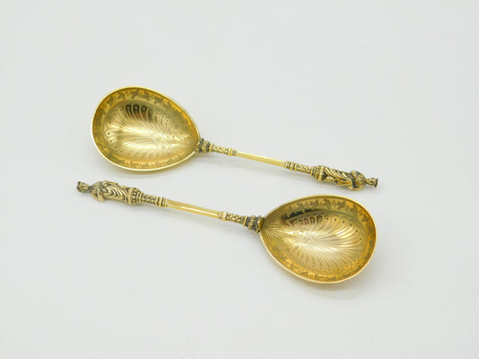 Pair 19th Century Sterling Silver Gilt Large Apostle Spoons Antique c1860 French