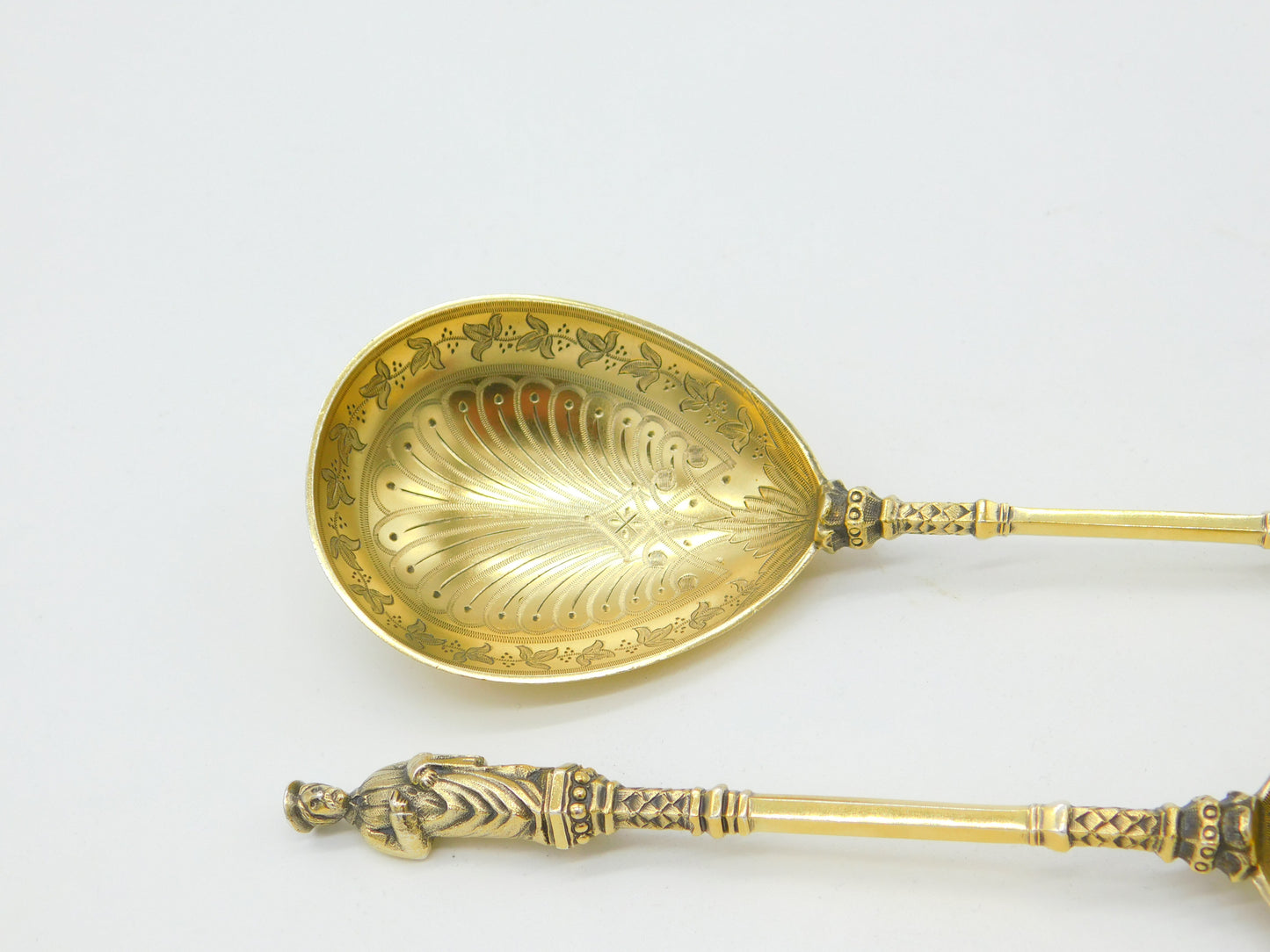 Pair 19th Century Sterling Silver Gilt Large Apostle Spoons Antique c1860 French