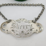 Victorian Sterling Silver Floral Sherry Decanter Label Antique 1893 Birmingham