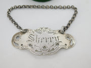 Victorian Sterling Silver Floral Sherry Decanter Label Antique 1893 Birmingham