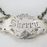 Victorian Sterling Silver Floral Sherry Decanter Label Antique 1893 Birmingham