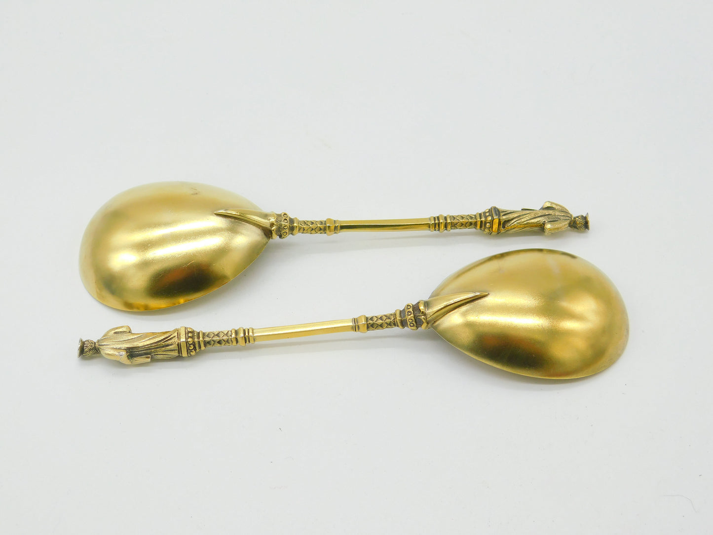 Pair 19th Century Sterling Silver Gilt Large Apostle Spoons Antique c1860 French