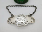 Victorian Sterling Silver Floral Port Decanter Label Antique 1893 Birmingham