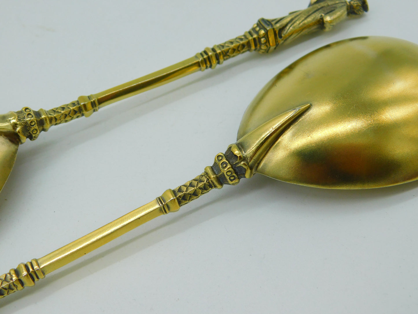 Pair 19th Century Sterling Silver Gilt Large Apostle Spoons Antique c1860 French