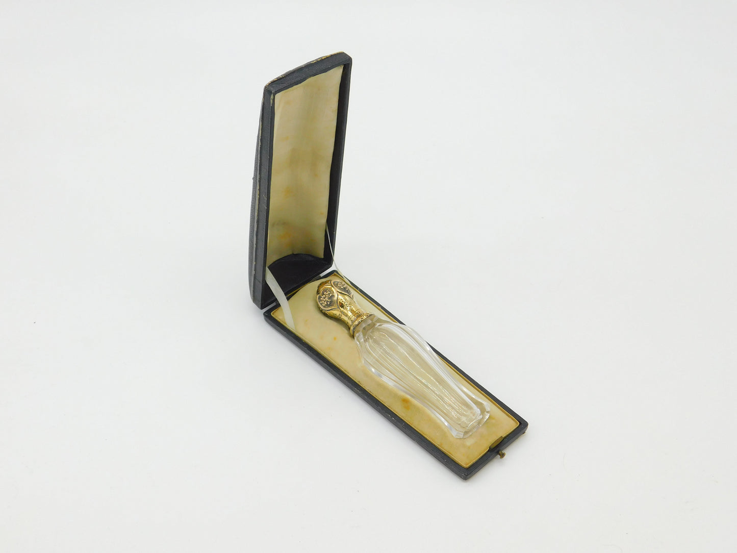 Victorian Sterling Silver Gilt & Cut Glass Boxed Scent Bottle Antique c1860