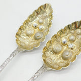 George III Sterling Silver Pair of Berry Pattern Serving Spoons Antique 1808 London