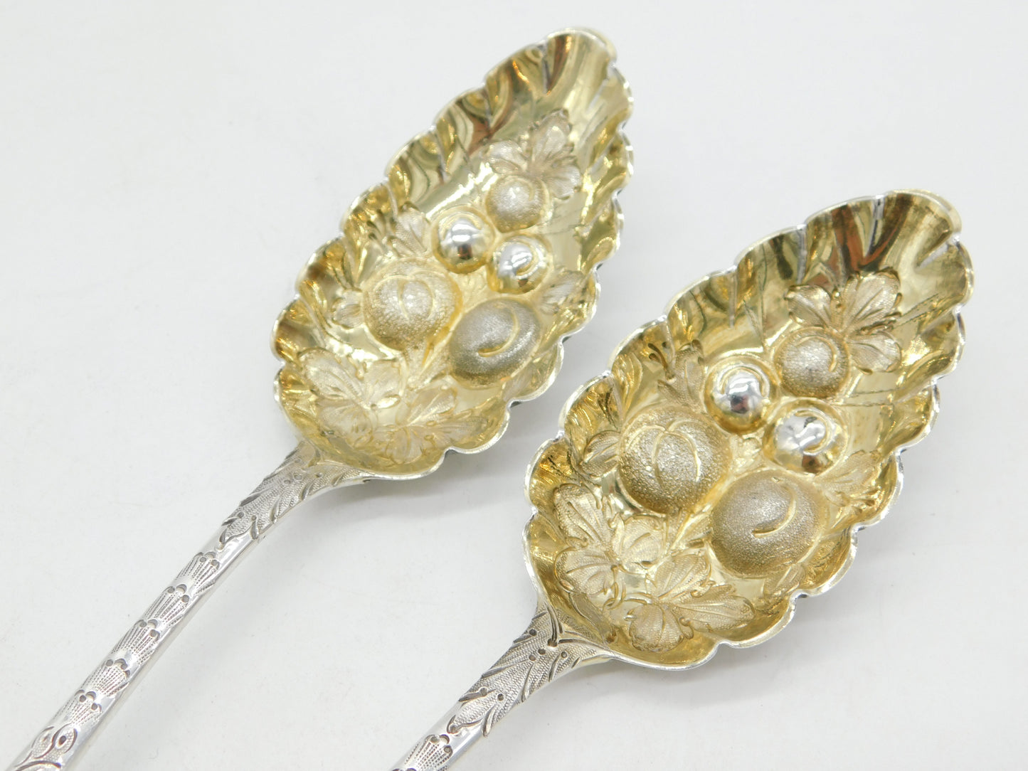 George III Sterling Silver Pair of Berry Pattern Serving Spoons Antique 1808 London