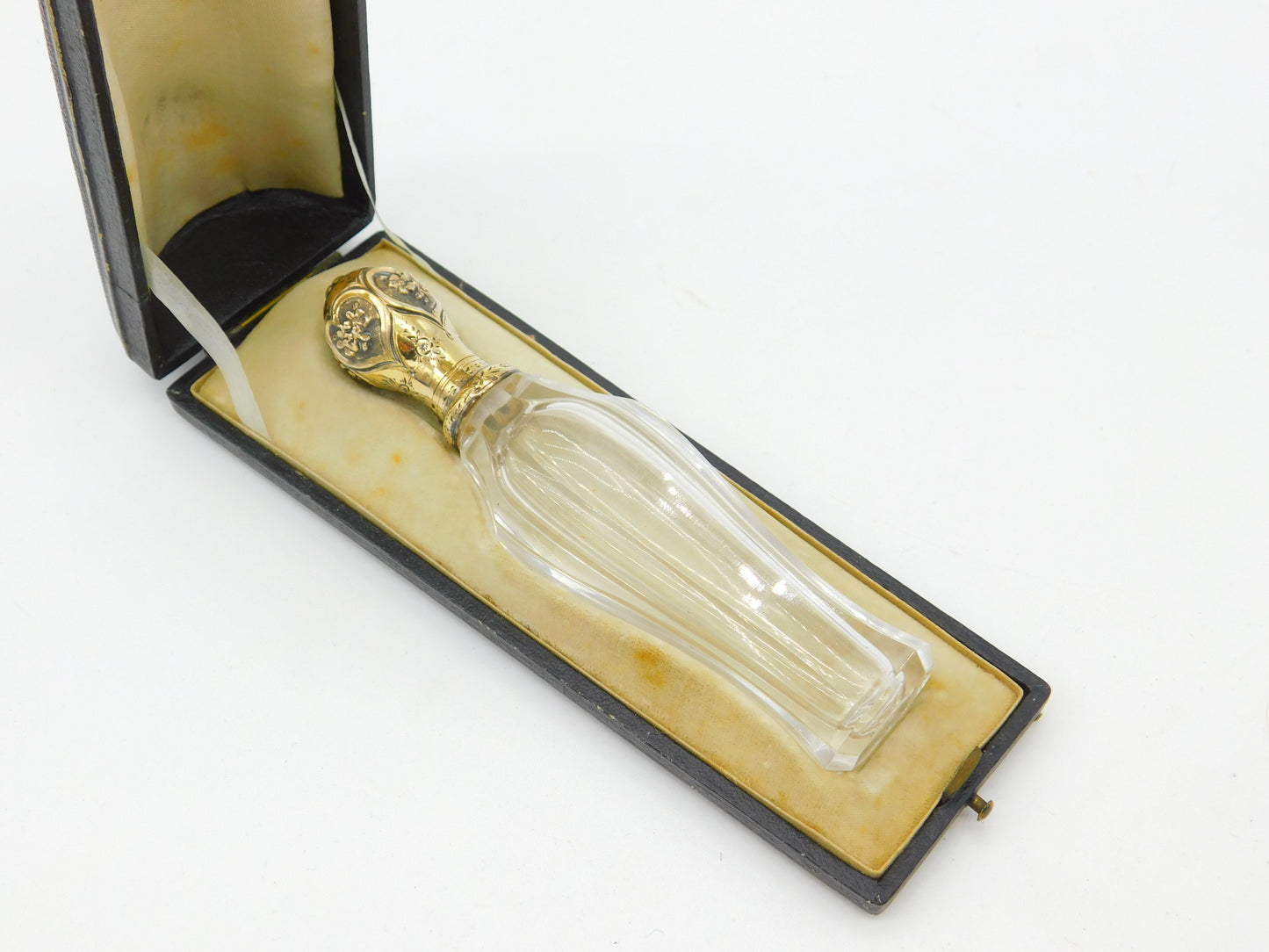 Victorian Sterling Silver Gilt & Cut Glass Boxed Scent Bottle Antique c1860