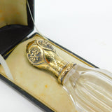 Victorian Sterling Silver Gilt & Cut Glass Boxed Scent Bottle Antique c1860