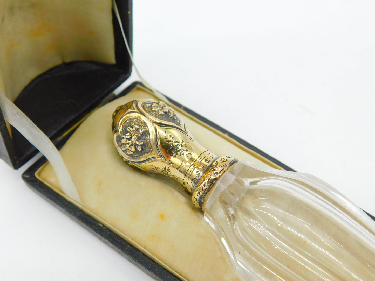 Victorian Sterling Silver Gilt & Cut Glass Boxed Scent Bottle Antique c1860