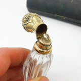 Victorian Sterling Silver Gilt & Cut Glass Boxed Scent Bottle Antique c1860
