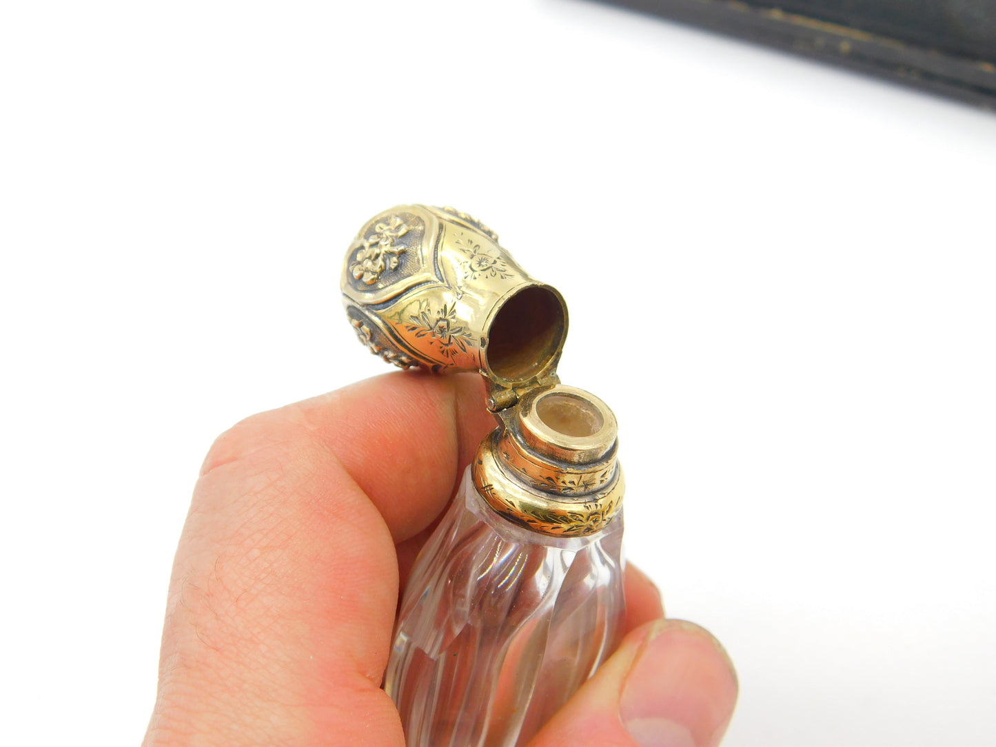 Victorian Sterling Silver Gilt & Cut Glass Boxed Scent Bottle Antique c1860