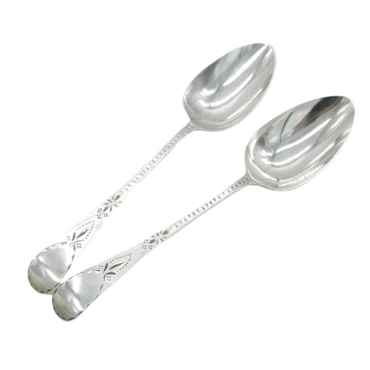 Two silver spoons on a light gray background