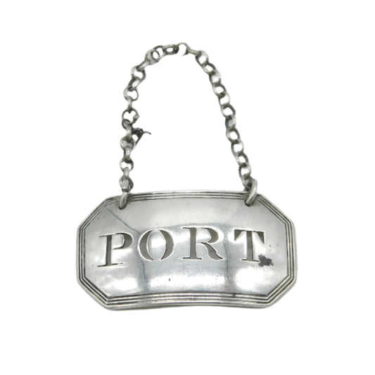Silver 'PORT' label on a white background