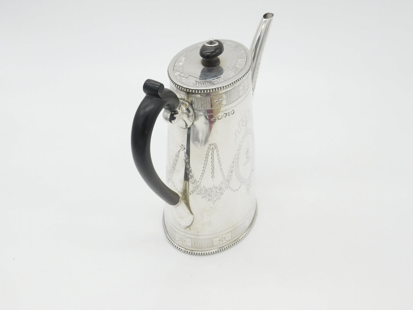 Victorian Crested Sterling Silver Wooden Handle Coffee Pot Antique 1871 London