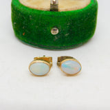 9ct Yellow Gold & Cabochon White Opal Stud Earrings Antique c1920 Art Deco
