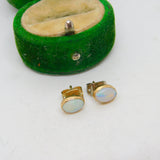 9ct Yellow Gold & Cabochon White Opal Stud Earrings Antique c1920 Art Deco