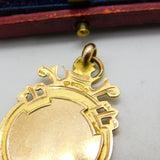9ct Yellow Gold Sporting Watch Chain Fob Medal Antique 1927 Chester Art Deco