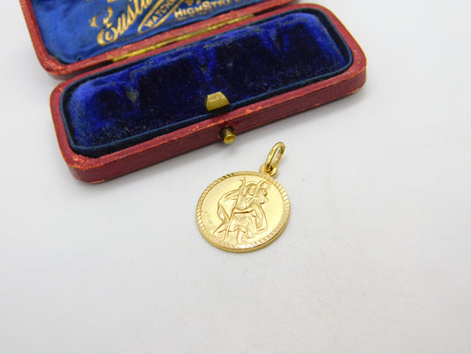 Italian 9ct Yellow Gold St Christopher Saint of Travel Pendant Vintage c1970