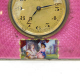 Sterling Silver Pink Guilloche Enamel Regency Scene Travelling Clock Antique 1911 Chester