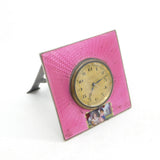 Sterling Silver Pink Guilloche Enamel Regency Scene Travelling Clock Antique 1911 Chester