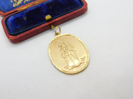 Large 9ct Yellow Gold St. Christopher Travel Saint Pendant 1977 Birmingham