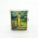 Edwardian Sterling Silver Enamel Lady with Doves Cigarette Case Antique 1904 London