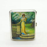 Edwardian Sterling Silver Enamel Lady with Doves Cigarette Case Antique 1904 London