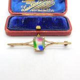 Edwardian 9ct Yellow Gold & Colorful Crystal Set Bar Brooch Antique c1910 London