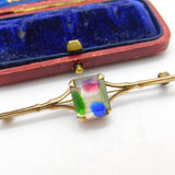 Edwardian 9ct Yellow Gold & Colorful Crystal Set Bar Brooch Antique c1910 London