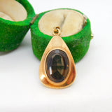 9ct Yellow Gold Smoky Quartz Set Drop Pendant Vintage c1980 Birmingham
