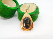 9ct Yellow Gold Smoky Quartz Set Drop Pendant Vintage c1980 Birmingham