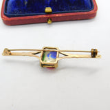 Edwardian 9ct Yellow Gold & Colorful Crystal Set Bar Brooch Antique c1910 London