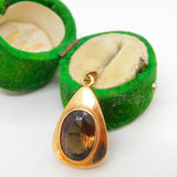 9ct Yellow Gold Smoky Quartz Set Drop Pendant Vintage c1980 Birmingham