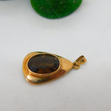 9ct Yellow Gold Smoky Quartz Set Drop Pendant Vintage c1980 Birmingham