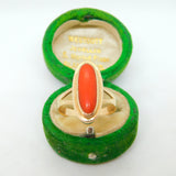 14ct Yellow Gold & Cabochon Red Coral Dress Ring Antique c1920 Art Deco