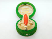 14ct Yellow Gold & Cabochon Red Coral Dress Ring Antique c1920 Art Deco