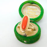 14ct Yellow Gold & Cabochon Red Coral Dress Ring Antique c1920 Art Deco