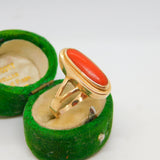 14ct Yellow Gold & Cabochon Red Coral Dress Ring Antique c1920 Art Deco