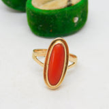 14ct Yellow Gold & Cabochon Red Coral Dress Ring Antique c1920 Art Deco