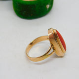 14ct Yellow Gold & Cabochon Red Coral Dress Ring Antique c1920 Art Deco