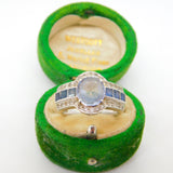 18ct White Gold, 1.6ct Central Sapphire & Diamond Engagement Ring Vintage c1990
