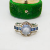 18ct White Gold, 1.6ct Central Sapphire & Diamond Engagement Ring Vintage c1990