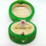 18ct Yellow Gold, 0.1ct Ruby & Diamond Engagement Ring Antique c1930 Deco