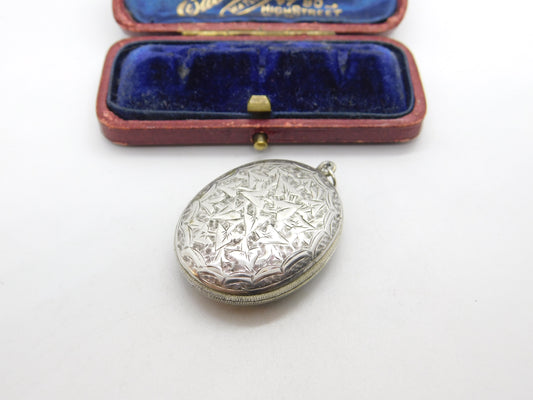 Aesthetic Victorian Sterling Silver Floral Pattern Double Locket Pendant Antique